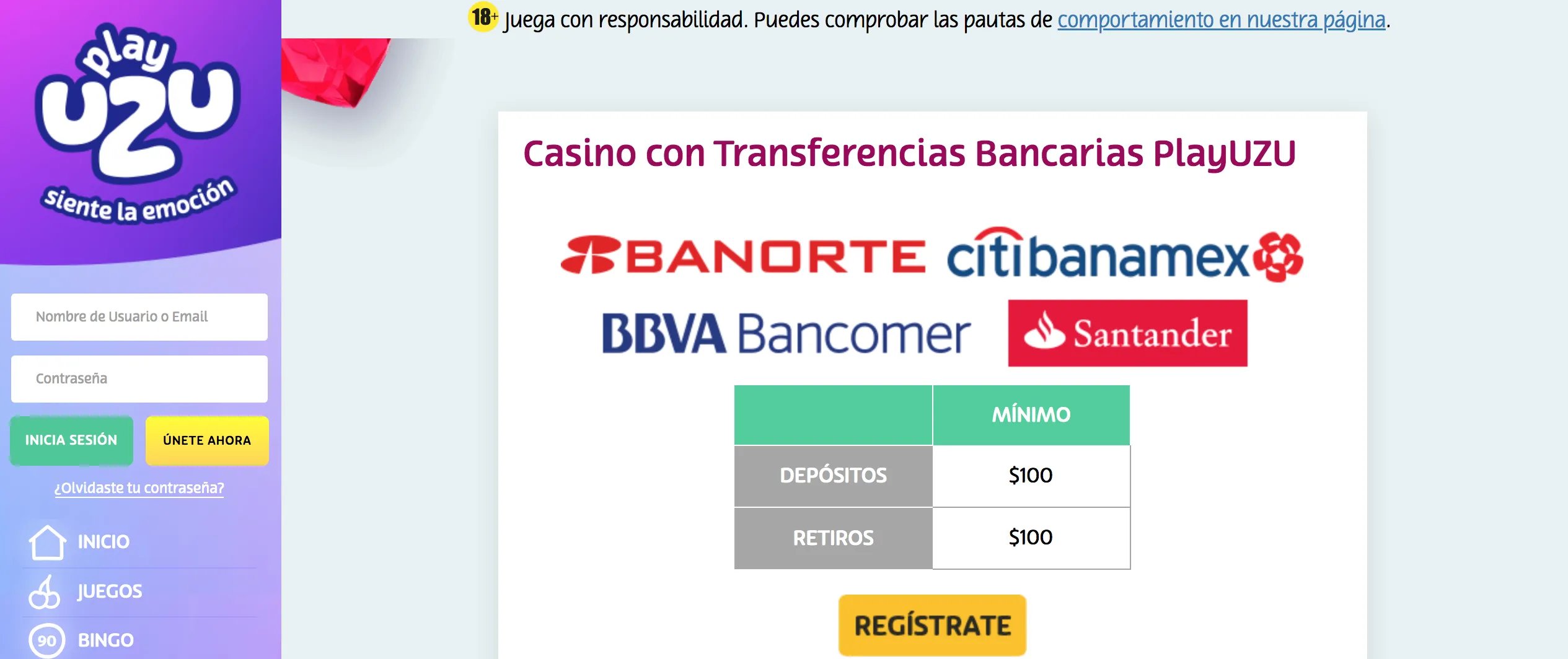 PlayUZU transferencia bancaria online
