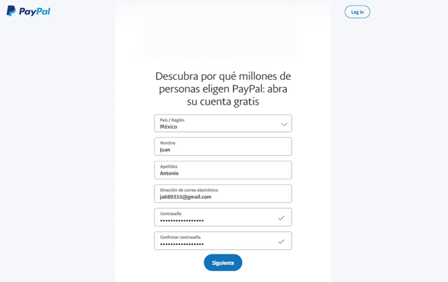 PayPal registro