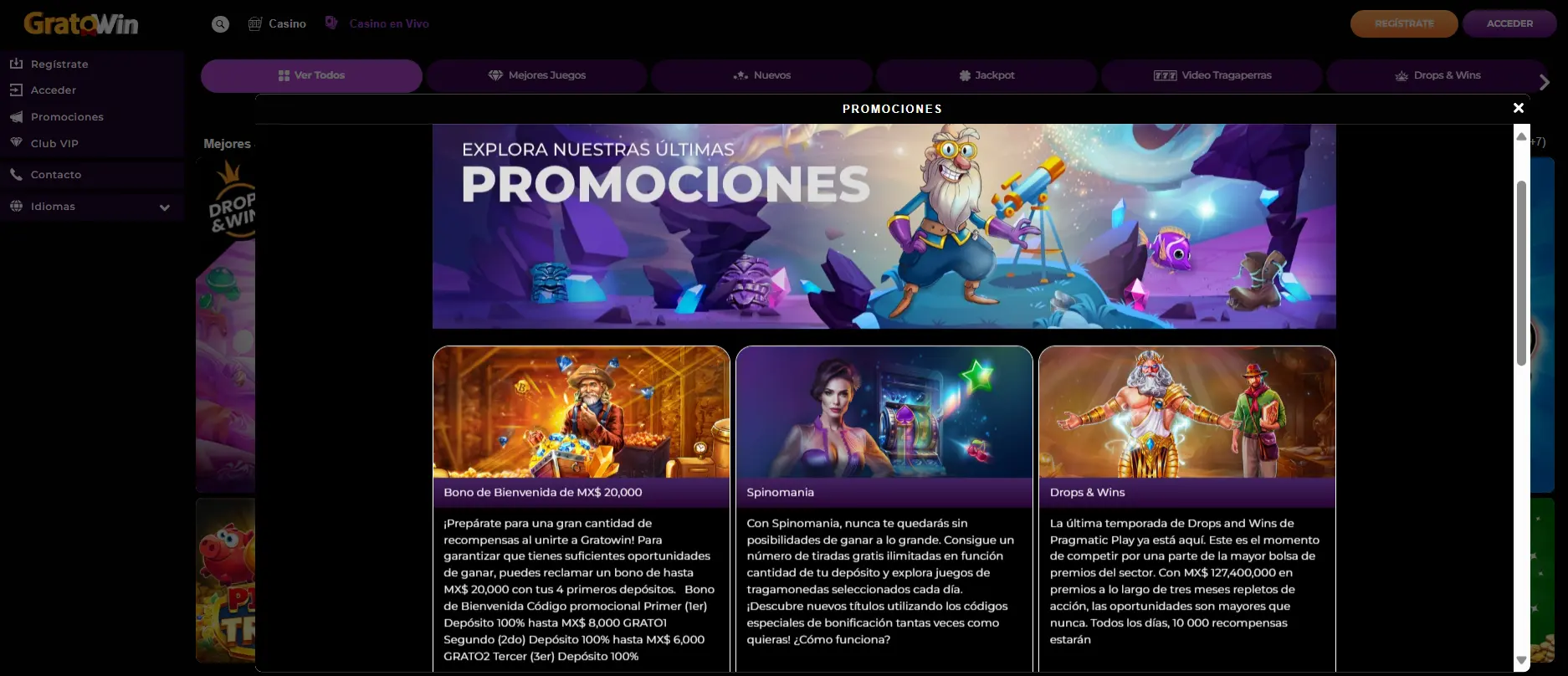 Bonos y promociones en GratoWin casino