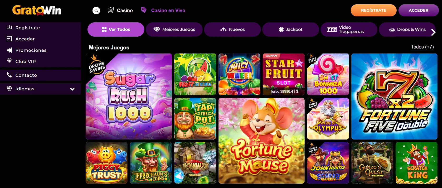 Acceso móvil a GratoWin casino