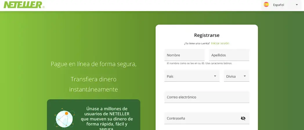 Proceso de registro en Neteller Registro Neteller