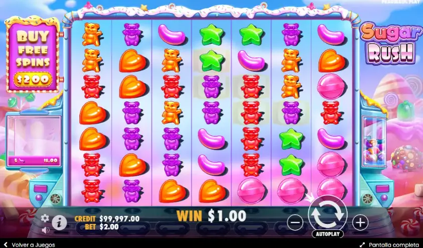 Tablero con carretes de Sugar Rush slot Sugar Rush slot carretes