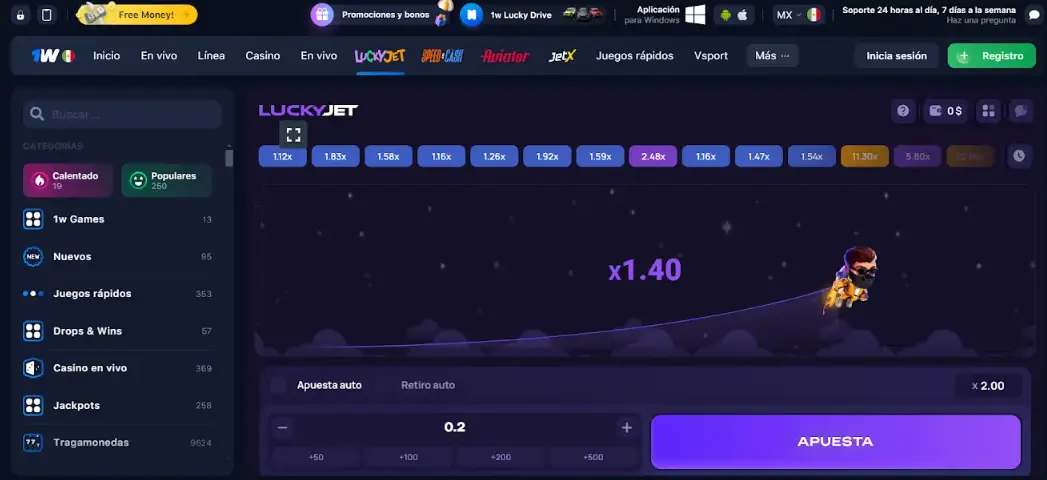 Tablero de juego de Lucky Jet Lucky Jet reseña
